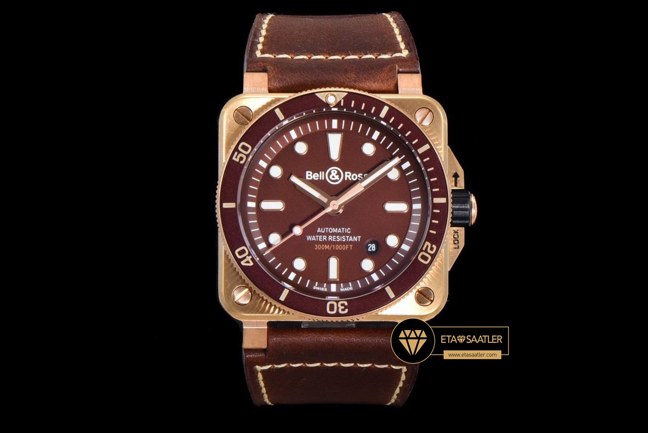 Bell & Ross BR03-92 Bronz Çelik Kasa Bordo Kadran Deri Kordon Clone ETA