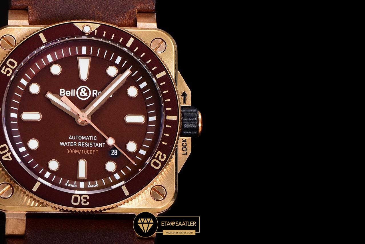 Bell & Ross BR03-92 Bronz Çelik Kasa Bordo Kadran Deri Kordon Clone ETA