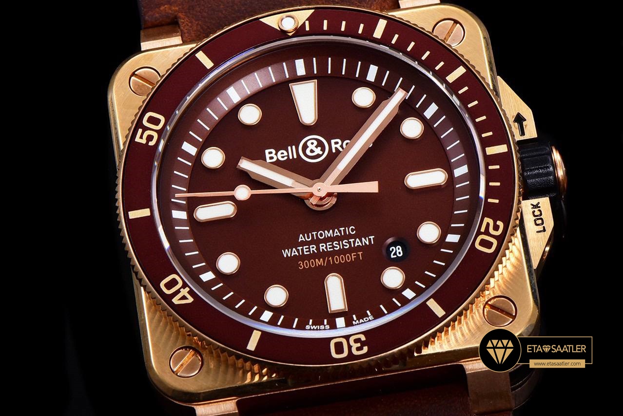 Bell & Ross BR03-92 Bronz Çelik Kasa Bordo Kadran Deri Kordon Clone ETA