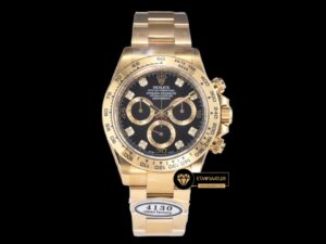 Rolex Cosmograph Daytona 116508 Taşlı Siyah Kadran 4130 Super Plus Clone ETA