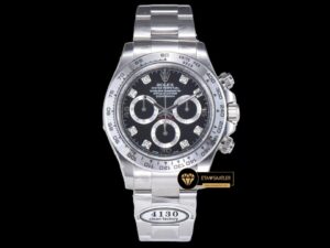 Rolex Daytona Cosmograph 116520 Taşlı Siyah Kadran 4130 Super Plus Clone ETA