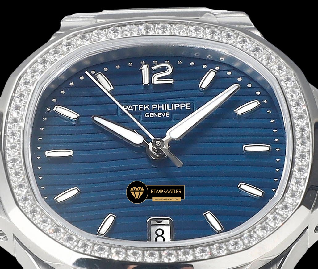 Patek Philippe 7118 Nautilus 35mm Mavi Kadran Full Taş Bezel ETA (3) Patek Philippe 7118 Nautilus 35mm Mavi Kadran Full Taş Bezel ETA
