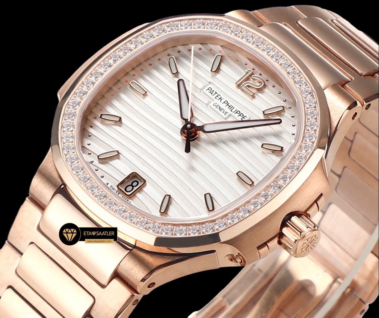 Patek Philippe 7118 Nautilus 35mm Rose Kasa Full Taş Bezel ETA