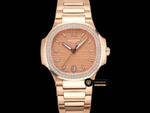 Patek Philippe 7118 Nautilus Pembe Kadran Rose Kasa Full Taş Bezel ETA