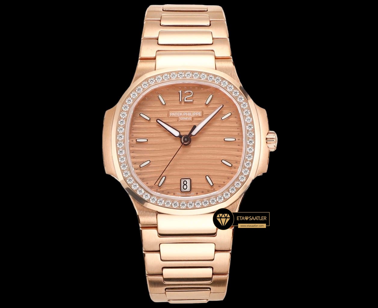 Patek Philippe 7118 Nautilus Pembe Kadran Rose Kasa Full Taş Bezel ETA