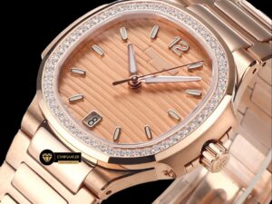 Patek Philippe 7118 Nautilus Pembe Kadran Rose Kasa Full Taş Bezel ETA