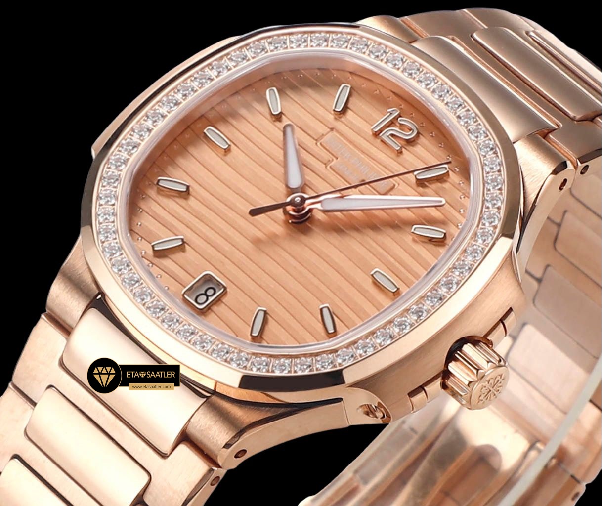 Patek Philippe 7118 Nautilus Pembe Kadran Rose Kasa Full Taş Bezel ETA