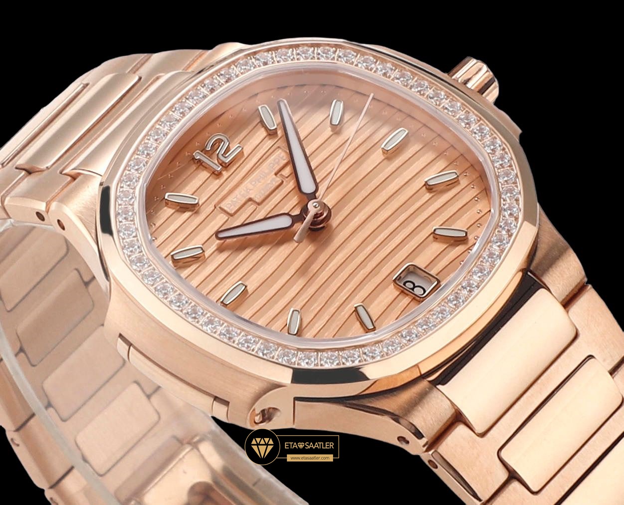 Patek Philippe 7118 Nautilus Pembe Kadran Rose Kasa Full Taş Bezel ETA