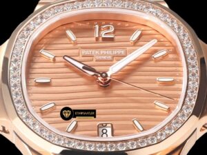 Patek Philippe 7118 Nautilus Pembe Kadran Rose Kasa Full Taş Bezel ETA