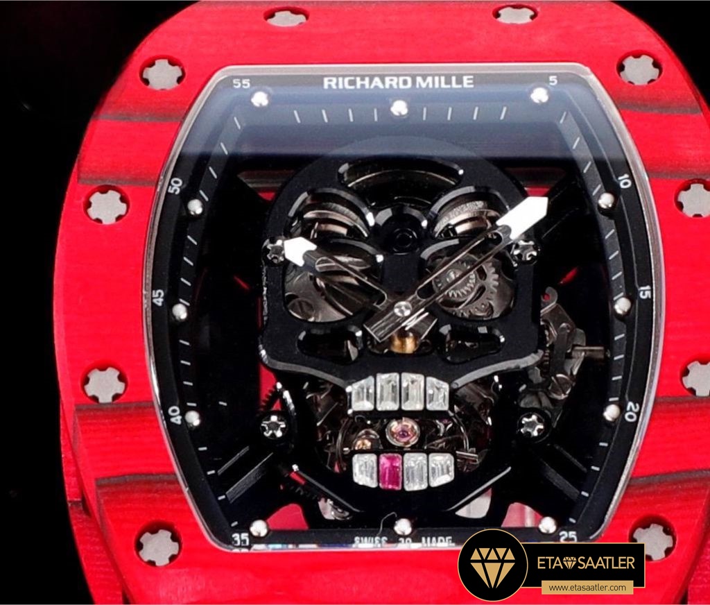 Richard Mille RM052 Taşlı İskelet Kadran Kırmızı Carbon Bezel YSF Tourbillon V2 ETA