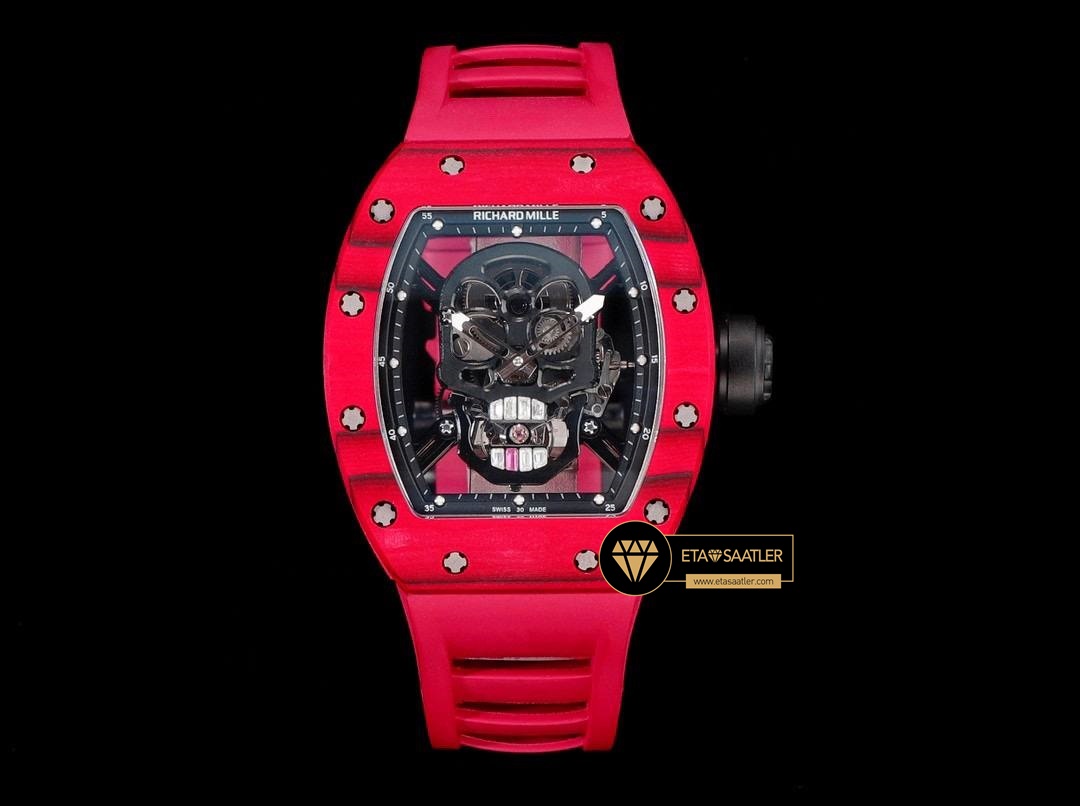 Richard Mille RM052 Taşlı İskelet Kadran Kırmızı Carbon Bezel YSF Tourbillon V2 ETA