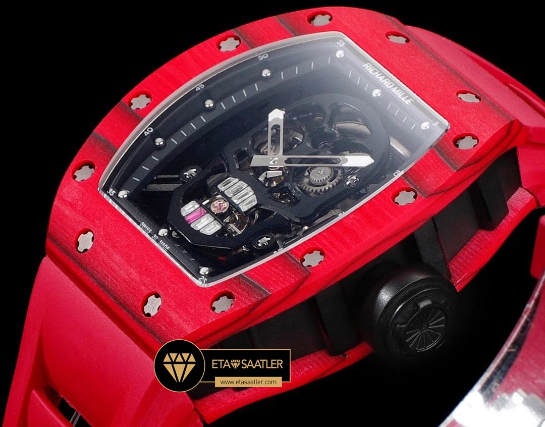 Richard Mille RM052 Taşlı İskelet Kadran Kırmızı Carbon Bezel YSF Tourbillon V2 ETA