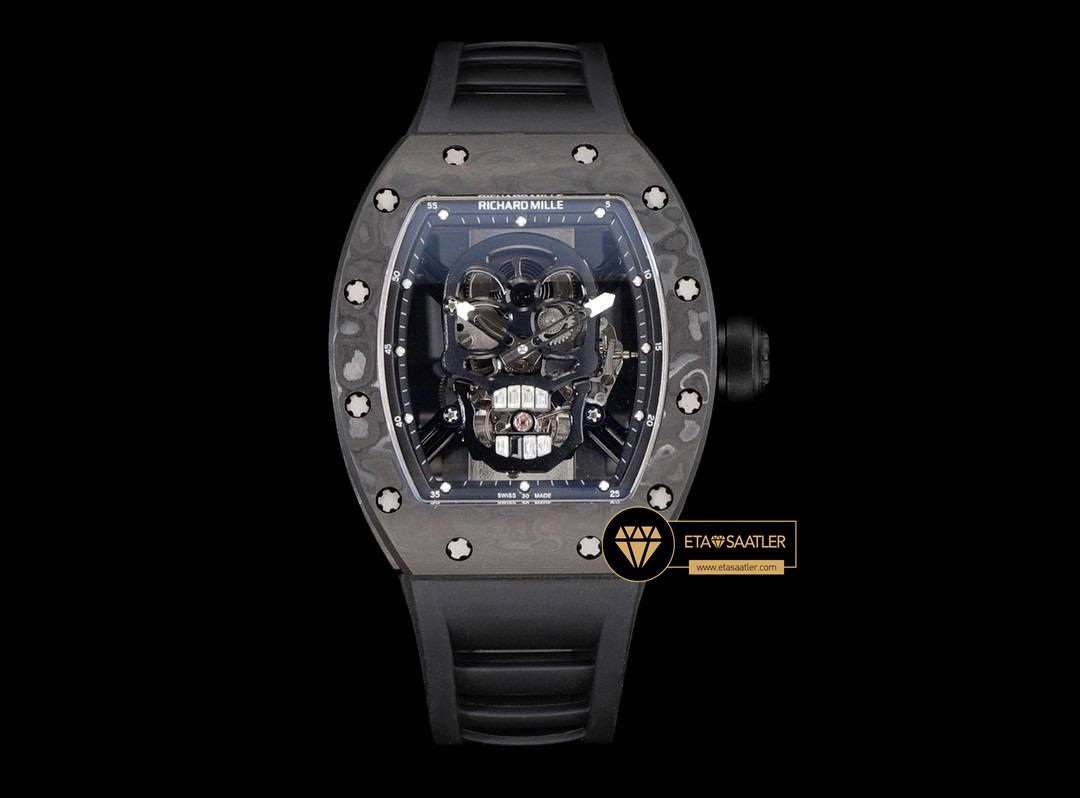 Richard Mille RM052 Taşlı Kafatası Kadran Siyah Carbon Çerçeve YSF Tourbillon V2 ETA