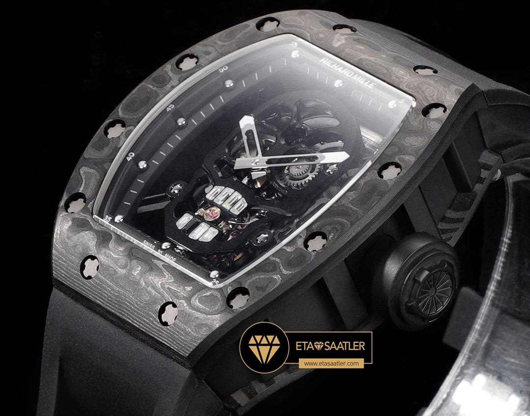 Richard Mille RM052 Taşlı Kafatası Kadran Siyah Carbon Çerçeve YSF Tourbillon V2 ETA