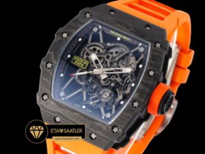 Richard Mille RM35-01 İskelet Kadran NTPT Carbon Kasa Turuncu Kauçuk Kordon SONIC V2 ETA