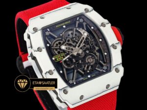 Richard Mille RM35-01 NTPT Beyaz Carbon Kasa Kırmızı Örme Deri Kordon SONIC V2 ETA