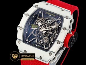 Richard Mille RM35-01 NTPT Beyaz Carbon Kasa Kırmızı Örme Deri Kordon SONIC V2 ETA