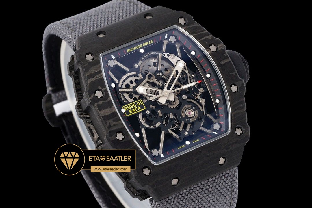 Richard Mille RM35-01 NTPT Carbon Kasa Örme Deri Kordon İskelet Kadran SONIC V2 ETA