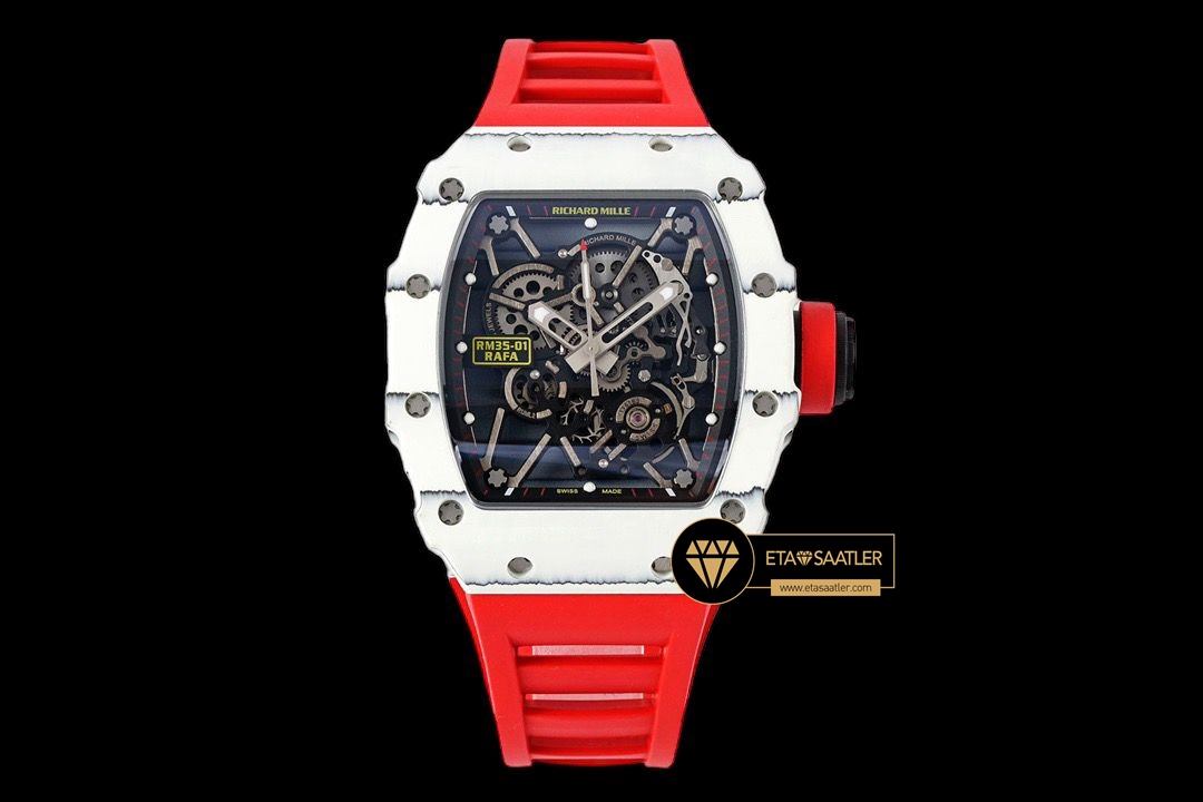 Richard Mille RM35-01 RAFA Beyaz NTPT Carbon Kasa Kırmızı Kauçuk Kordon SONIC V2 ETA