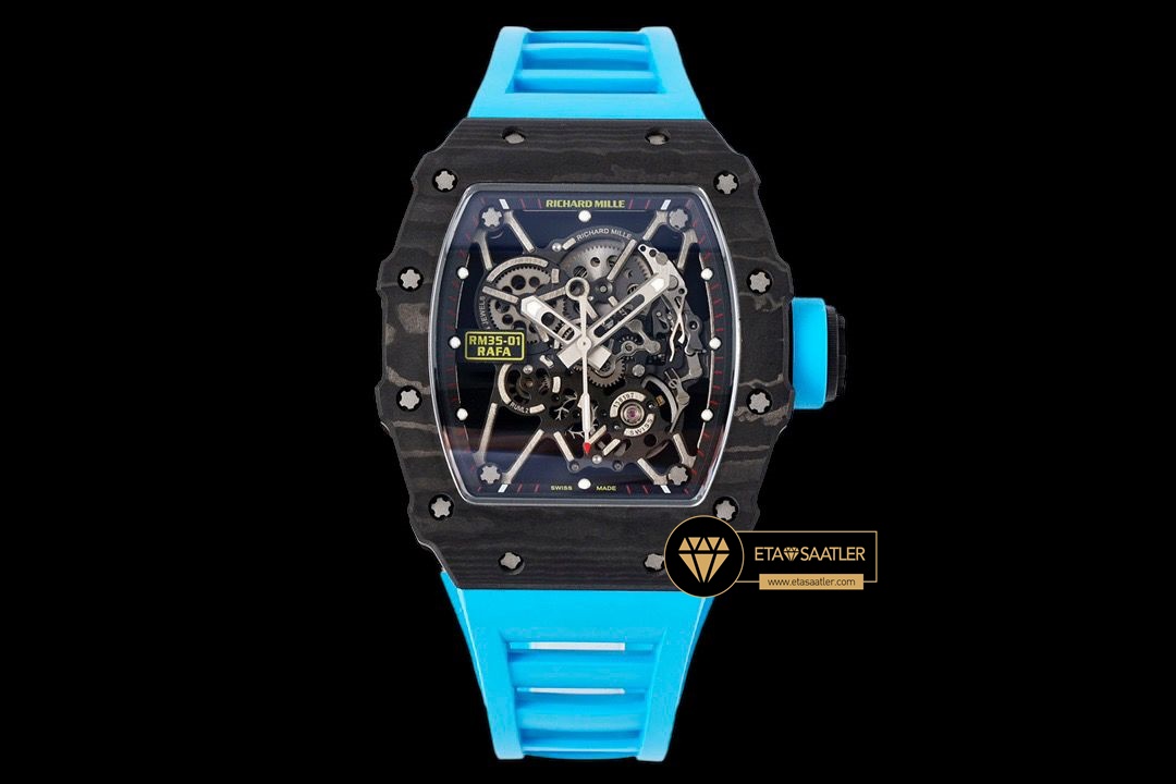 Richard Mille RM35-01 RAFA Carbon Kasa İskelet Kadran Mavi Kauçuk SONIC V2 ETA