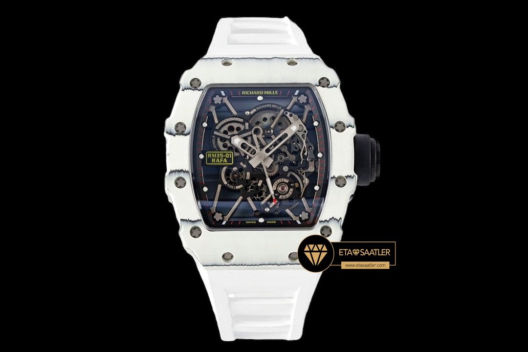 Richard Mille RM35-01 Rafael Nadal Beyaz NTPT Carbon Kasa İskelet Kadran SONIC V2 ETA