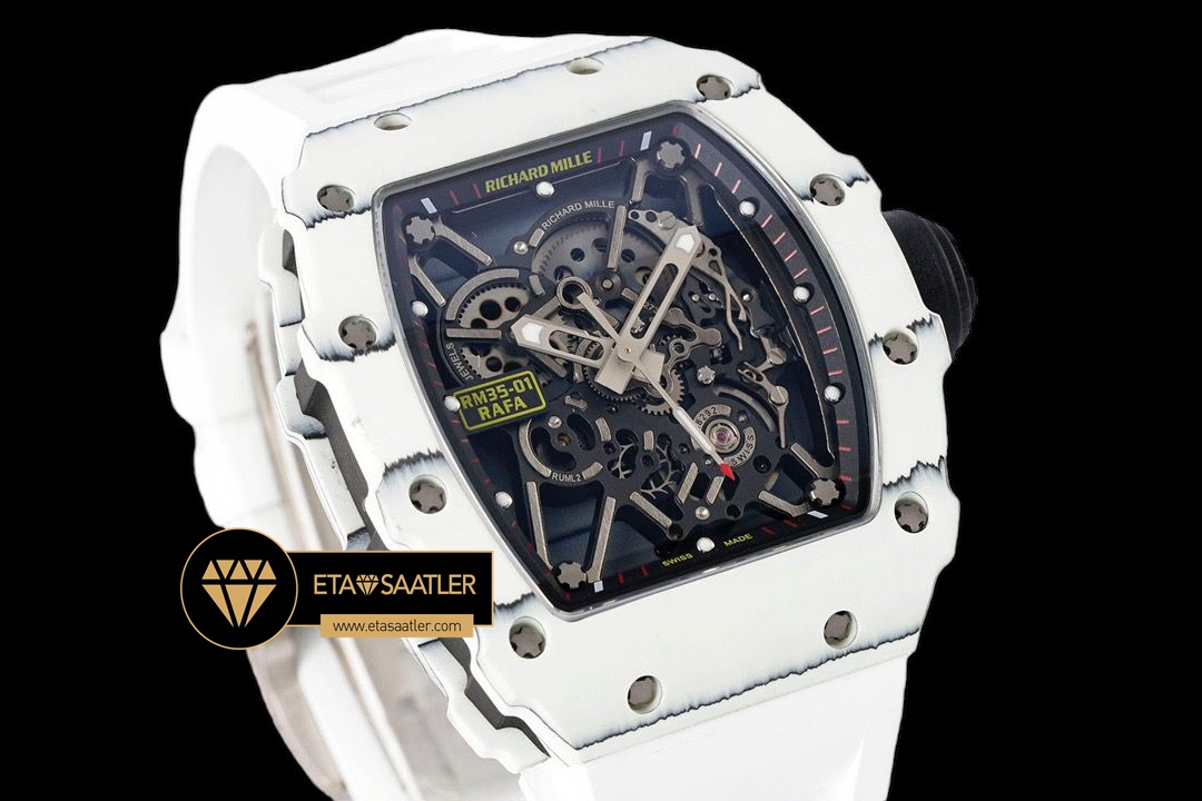 Richard Mille RM35-01 Rafael Nadal Beyaz NTPT Carbon Kasa İskelet Kadran SONIC V2 ETA