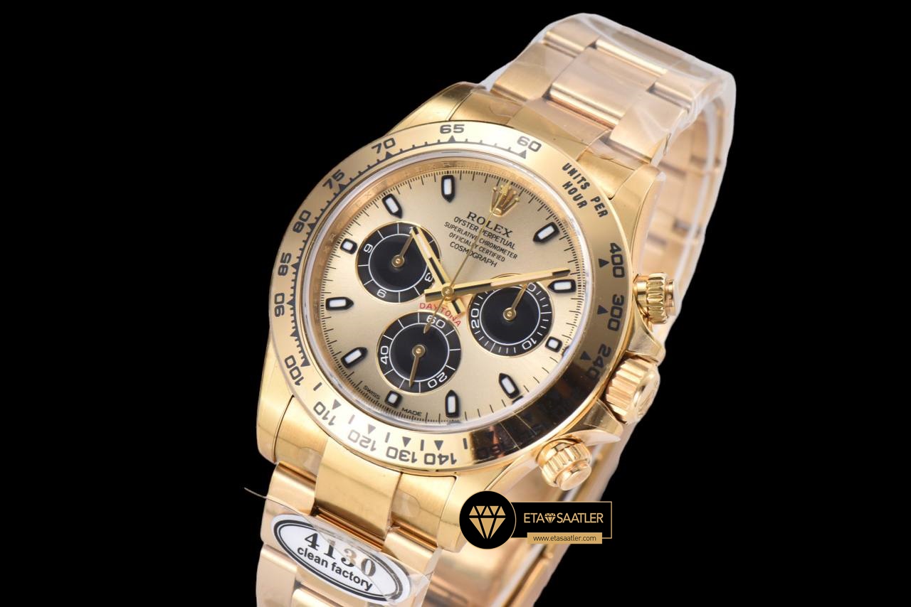 Rolex Daytona 116508 Kronograf Altın Kadran 904L Çelik Clean 4130 V2 ETA