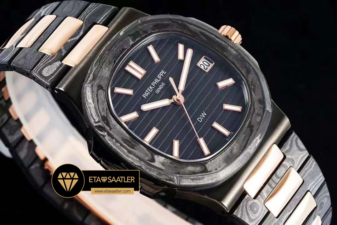 Patek Philippe Diw Nautilus Rose Jumbo 5711 Siyah Kadran Super Clone ETA (2) Patek Philippe Diw Nautilus Rose Jumbo 5711 Siyah Kadran Super Clone ETA