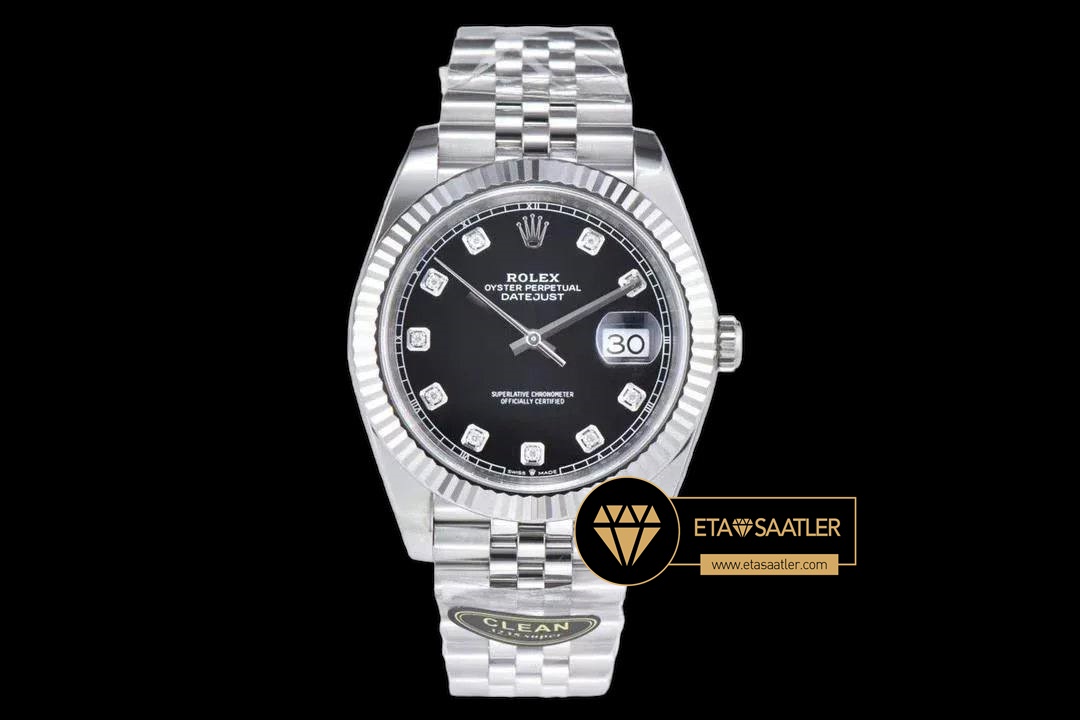 Rolex Datejust 126334 Taşlı Siyah Kadran Jubile 41mm Clean Factory 3235 Super Clone ETA