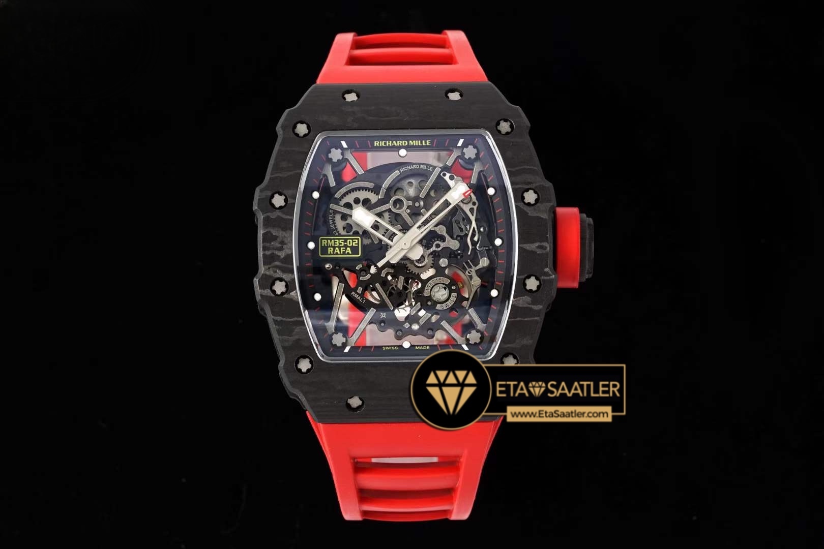 Richard Mille RM35-02 Rafael Nadal NTPT Carbon Kasa Kırmızı İskelet Kadran SONIC V2 ETA