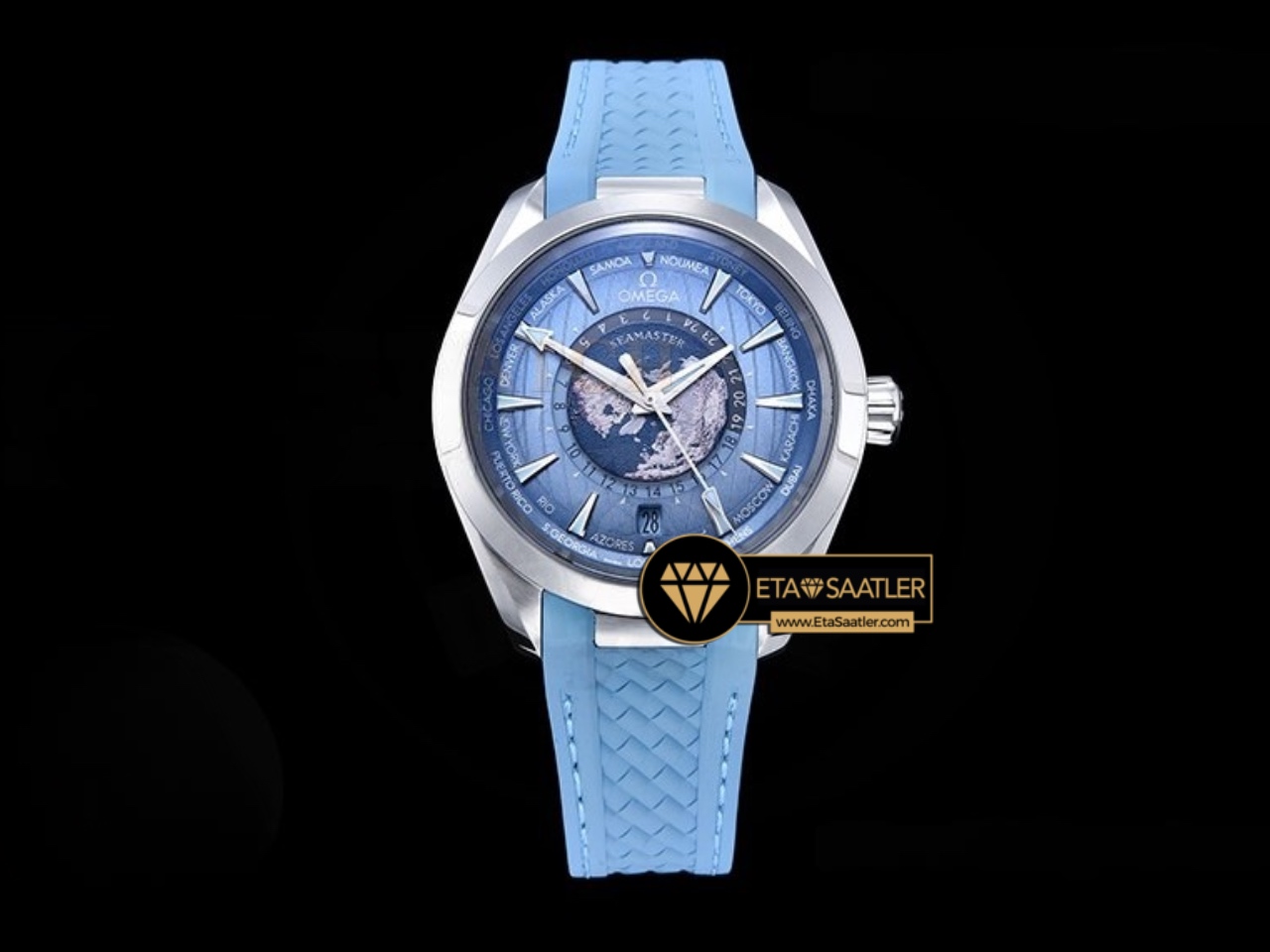 Omega Aqua Terra World Timer Summer Blue Rubber Strap Super Clone ETA