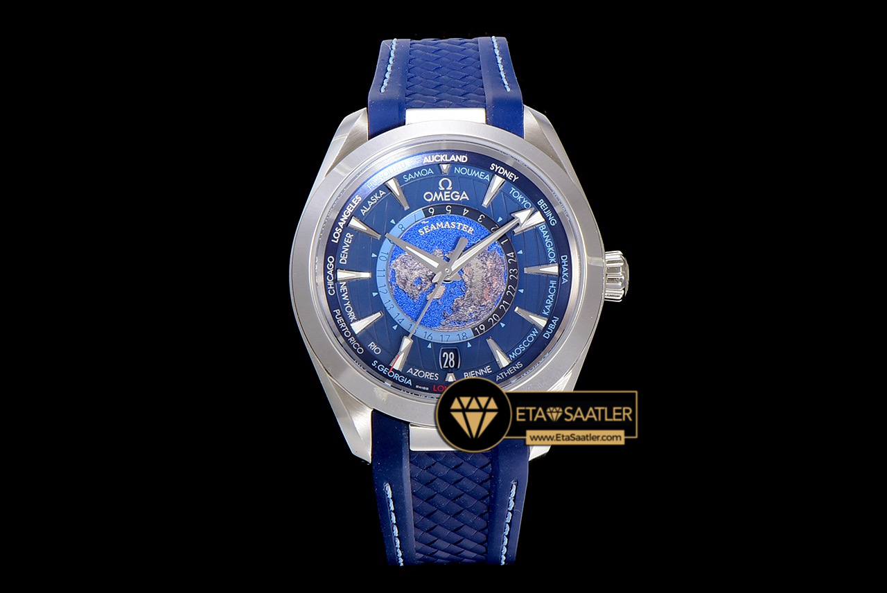 Omega Aqua Terra World Timer Blue Rubber Strap Super Clone ETA