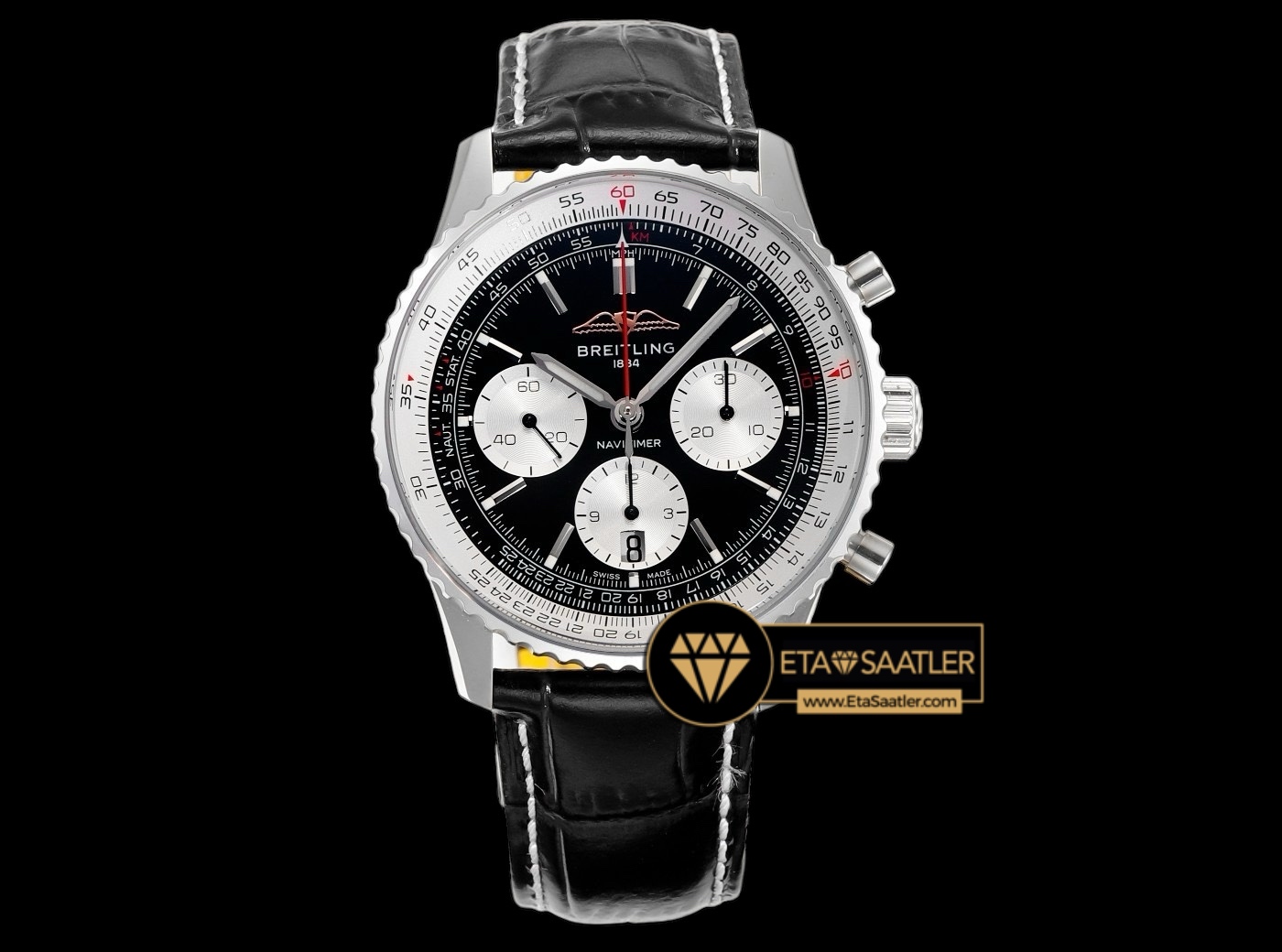Breitling Navitimer B01 43 mm 70.Yıl Çelik Kasa Siyah Kadran Deri Kordon Super Clone ETA