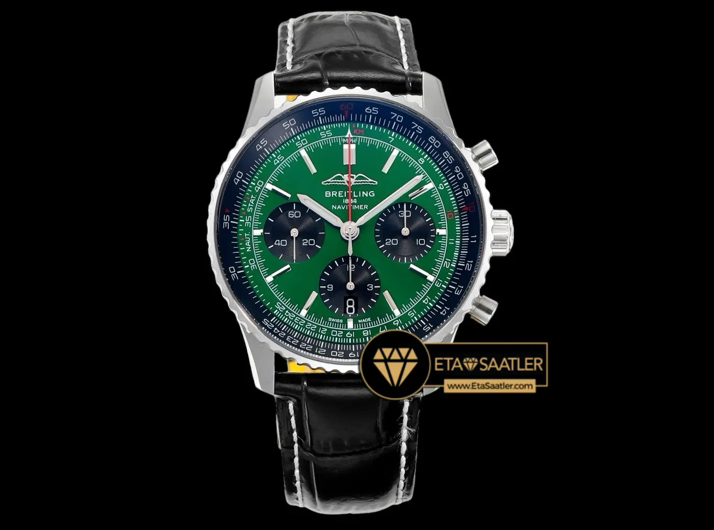 Breitling Navitimer B01 43 mm 70.Yıl Çelik Kasa Yeşil Kadran Deri Kordon Super Clone ETA