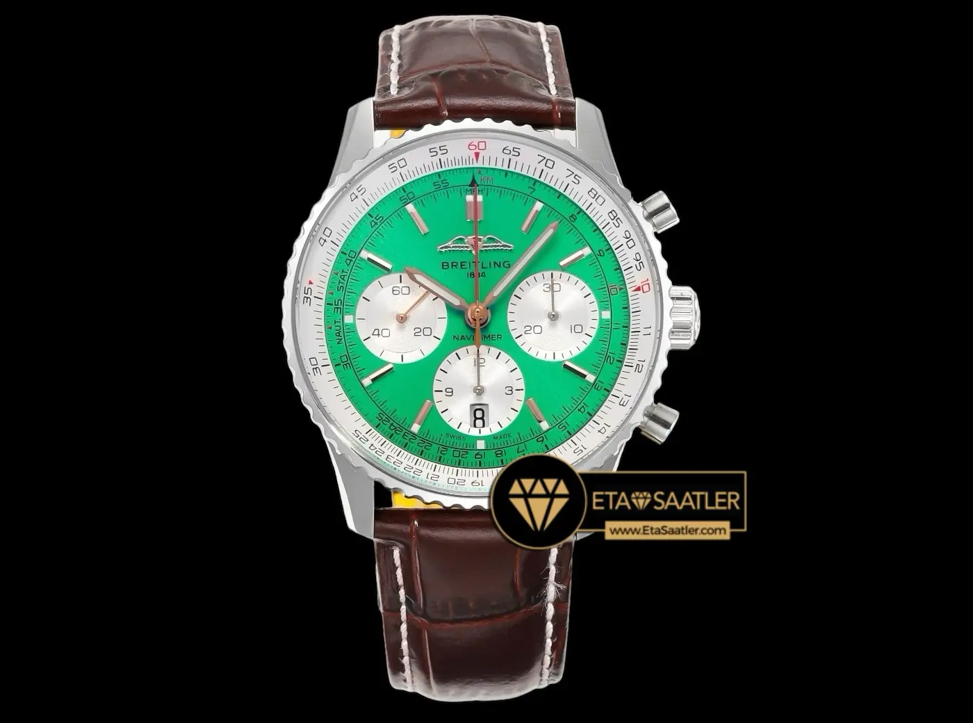Breitling Navitimer B01 43 mm 70.Yıl Çelik Kasa Zümrüt Kadran Deri Kordon Super Clone ETA