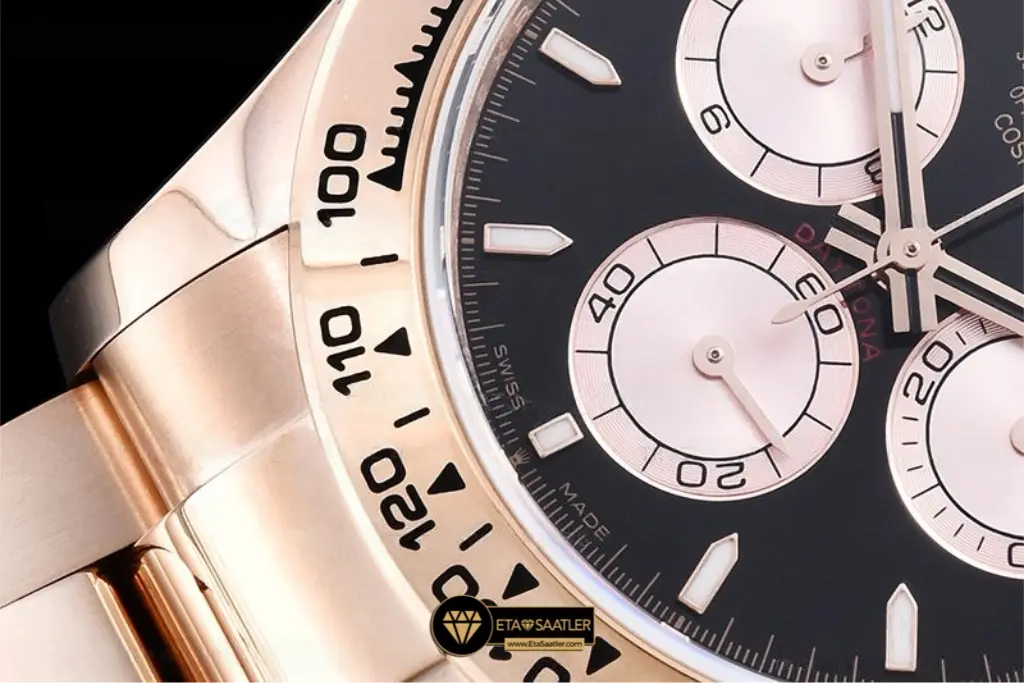 Rolex Daytona Cosmograph Everose Gold 126505 Parlak Siyah Sundust Kadran Super Clone Eta