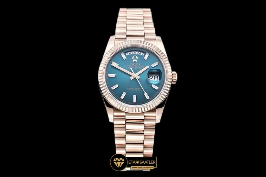 Rolex Day Date 128235 Everose Blue Green Kadran 36 mm Tungsten Super Clone ETA