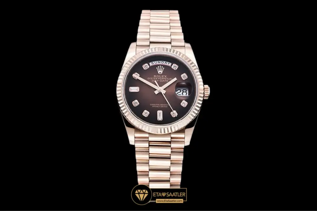 Rolex Day Date 128235 Everose Brown Diamond Kadran 36 mm Tungsten Super Clone ETA