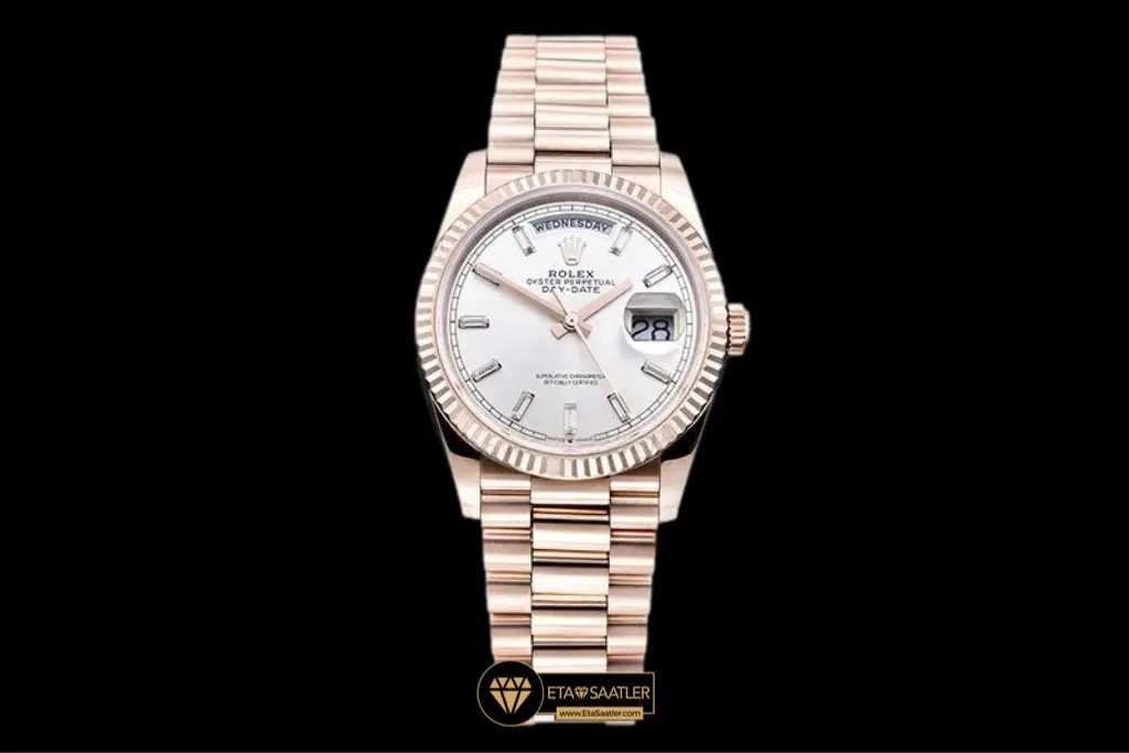 Rolex Day Date 128235 Everose Silver Diamond Kadran 36 mm Tungsten Super Clone ETA