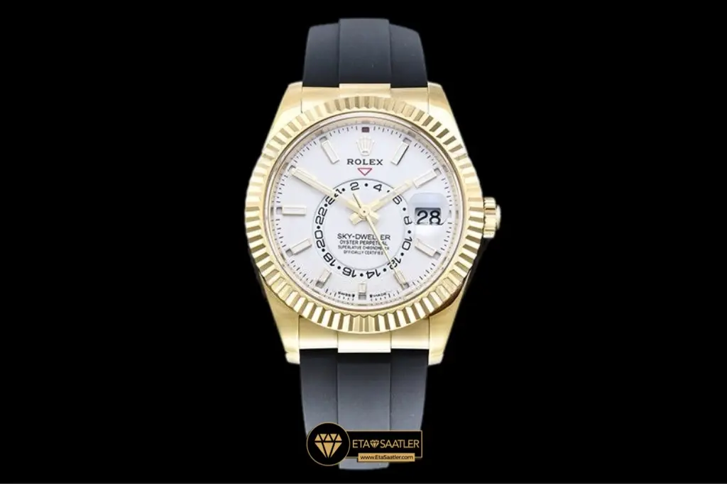 Rolex Sky-Dweller 42mm Oysterflex Gold Kasa Beyaz Kadran Super Clone Eta