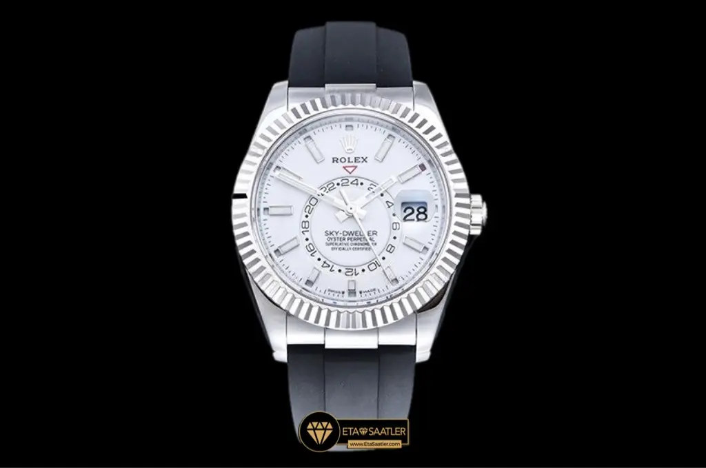 Rolex Sky-Dweller 42mm Oysterflex White Gold Kasa Beyaz Kadran Super Clone Eta
