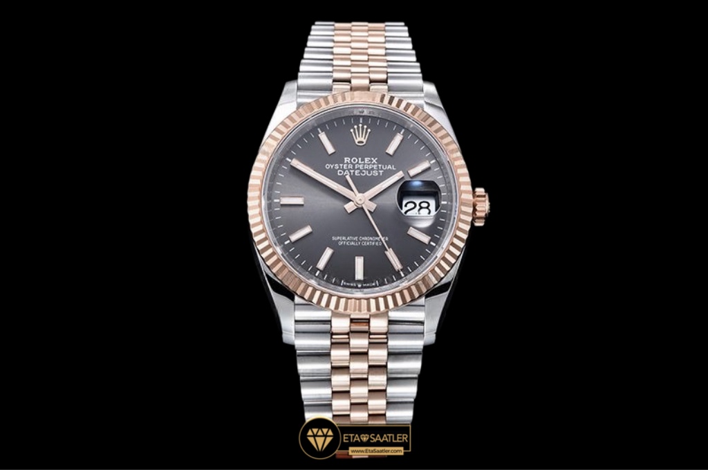 Rolex Datejust 126231 Rose Altın Fluted Bezel Arduvaz Kadran 36mm Super Clone ETA