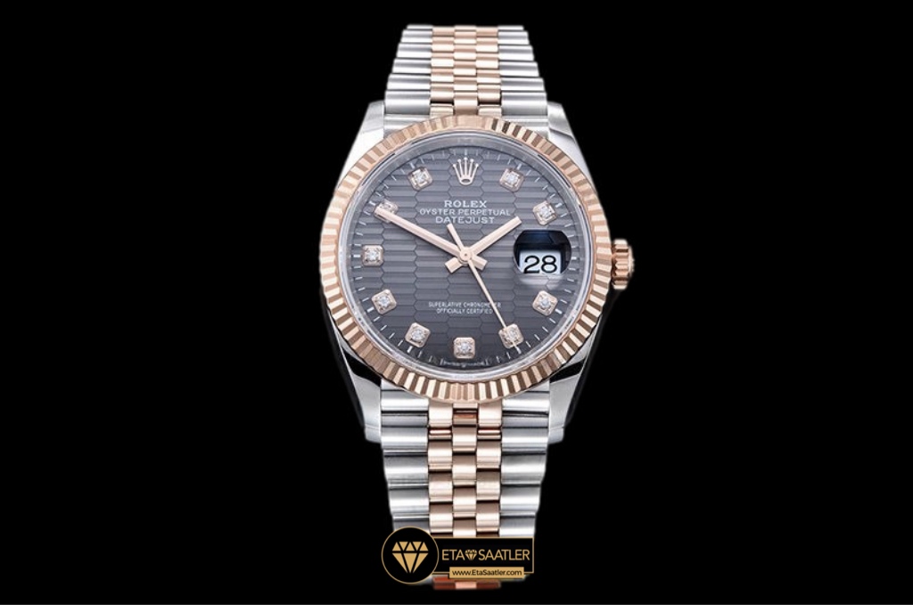 Rolex Datejust 126231 Rose Altın Fluted Bezel Arduvaz Motifli Kadran Taşlı Bezel 36mm Super Clone ETA