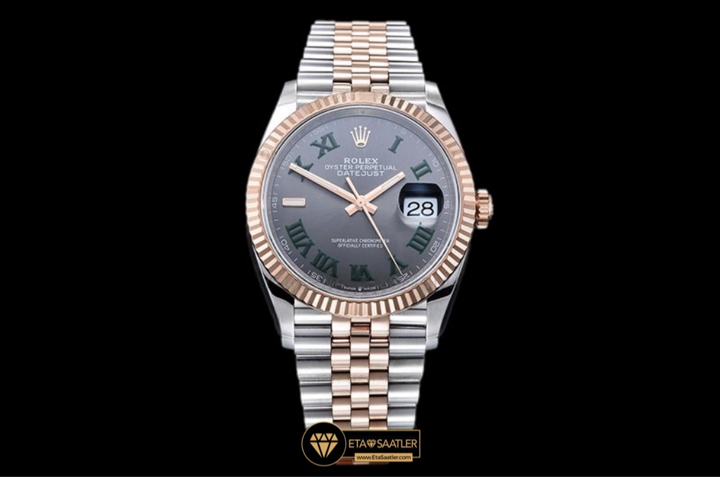Rolex Datejust 126231 Rose Altın Fluted Bezel Wimbledon Kadran 36mm Super Clone ETA