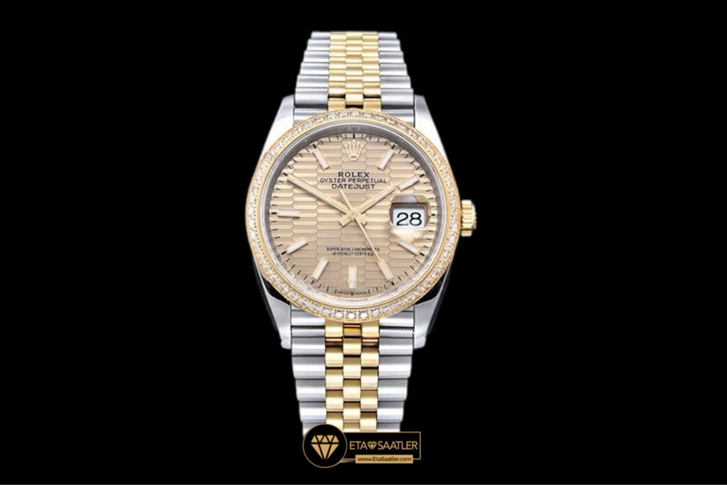 Rolex Datejust 126233 Çelik Altın Taşlı Bezel Motifli Şampanya Kadran 36mm Super Clone ETA