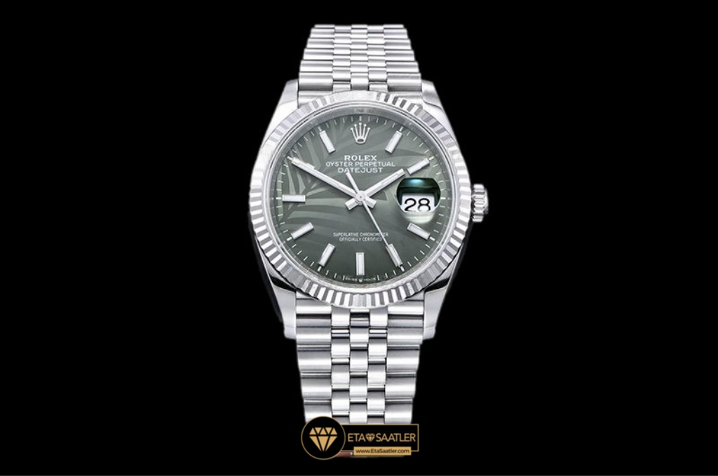 Rolex Datejust 126234 Palm Green Fluted Bezel Jubile Kordon 36mm Super Clone ETA