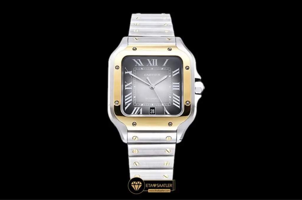 Cartier Santos De Cartier 100 Men XL Çelik-Altın Gradyanlı Antrasit Gri Kadran Super Clone