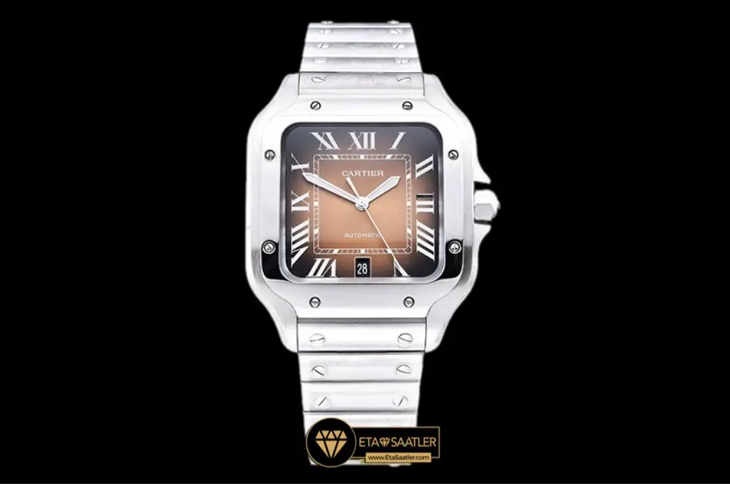 Cartier Santos De Cartier 100 Men XL Çelik Gradyan Kahverengi Kadran Super Clone