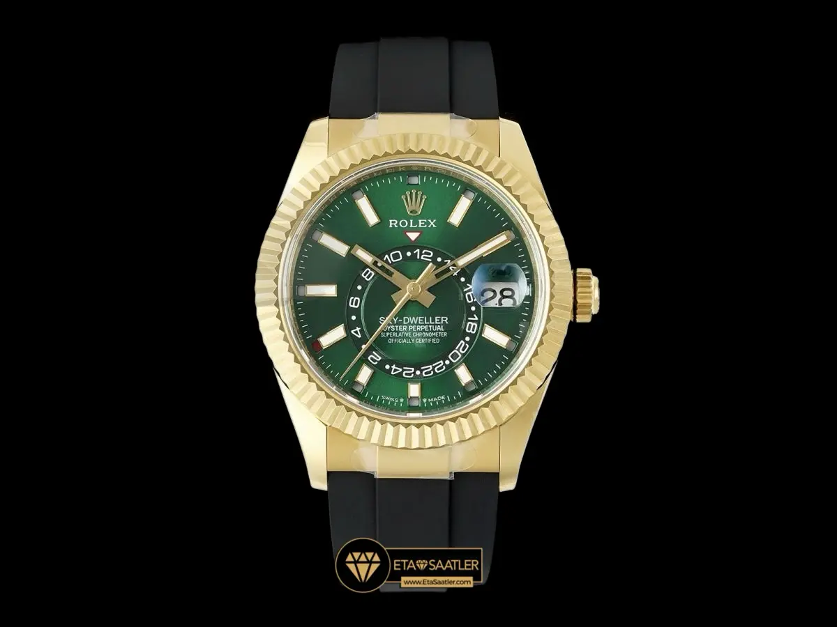 Rolex Sky-Dweller 336938 Gold Kasa Yeşil Kadran Oysterflex Kordon Super Clone Eta