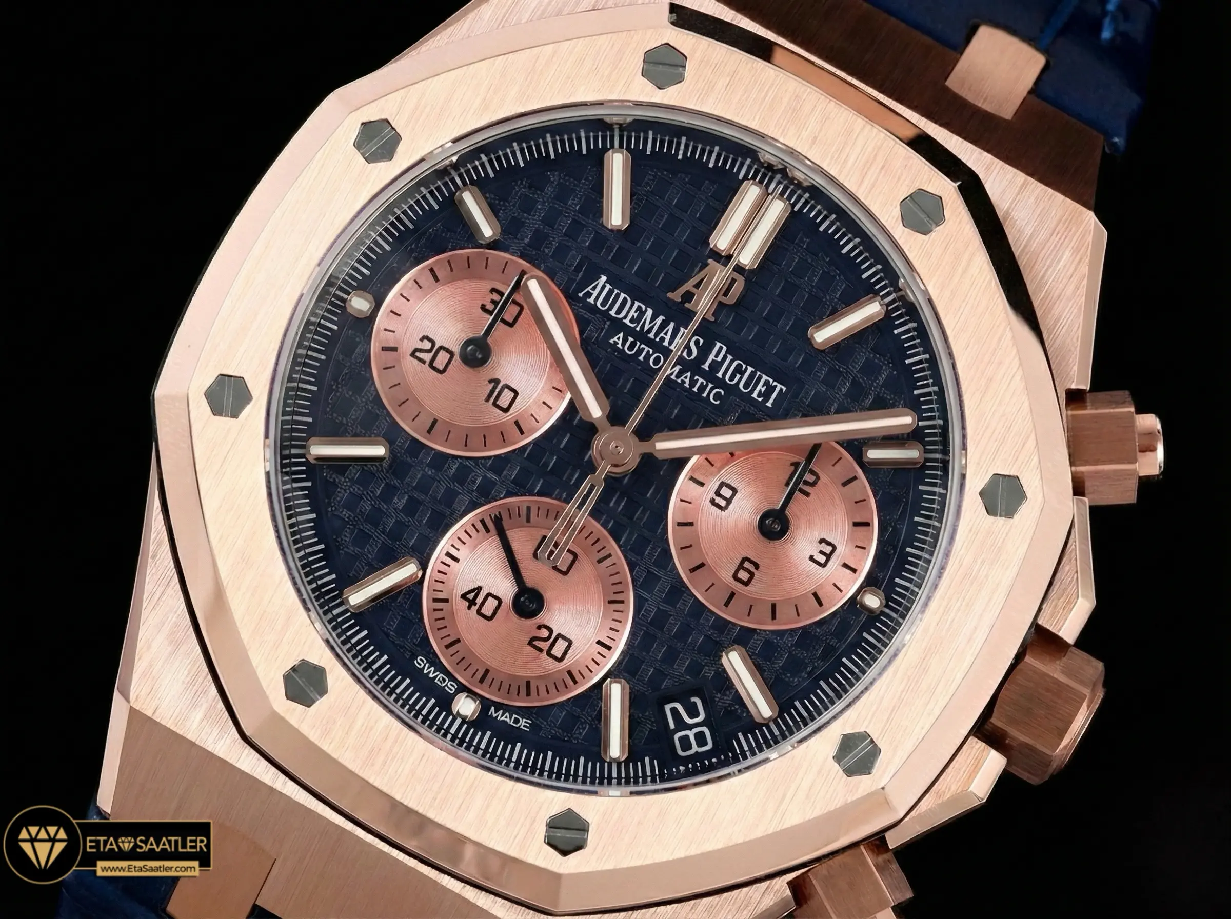 audemars-piguet-royal-oak-chronograph-26240-rose-gold-blue-dial-blue-leather-super-clone-eta-011